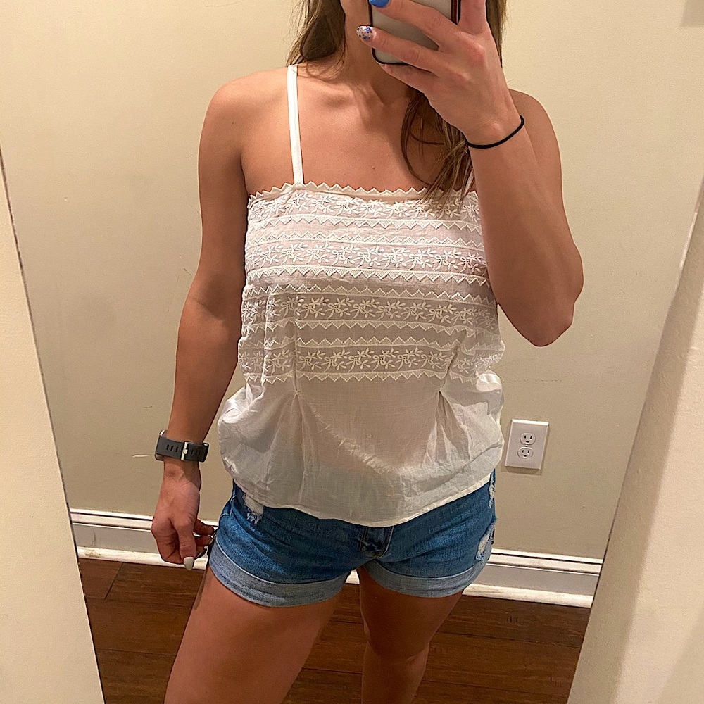Laurèl Vintage Embroidered Cotton Tank Top Size S
